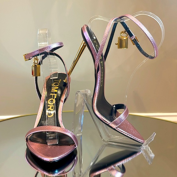 Tom Ford Padlock 105 Lock Pink Leather Heeled Sandals Sz 40 - Picture 11 of 17